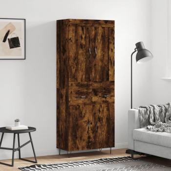 Aparador alto de madera contrachapada roble ahumado 69,5x34x180 cm