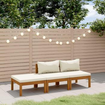 3-Piece Garden Lounge Set with Solid Acacia Wood and Cream Cushions