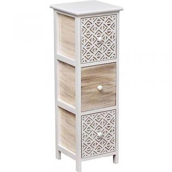 Sinfonier de Madera MDF y Paulownia Blanco Natural con 3 Cajones y Tiradores de Madera Decorativos