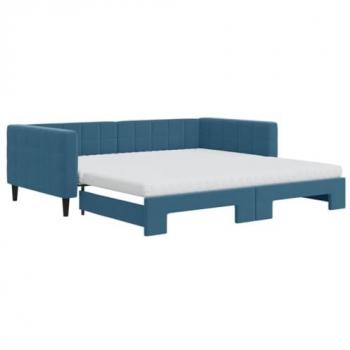 Sofá cama nido extraíble con colchón terciopelo azul 100x200 cm