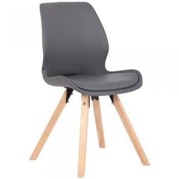 Silla de salón Luna con asiento acolchado gris en simil cuero y base de madera