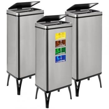 Wellhome Cubos de Basura Inteligente Gris 60L (x3) - 3 cubos de basura con capacidad de 60 litros cada uno, dimensiones 35,5x26x95,5 cm, color gris, equip