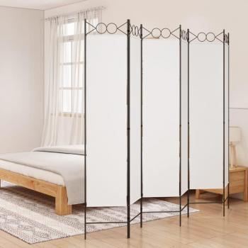6-Panel White Fabric Room Divider 240x200 cm