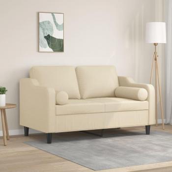 Sofá de 2 plazas con cojines color crema 120 cm en tela Vidaxl