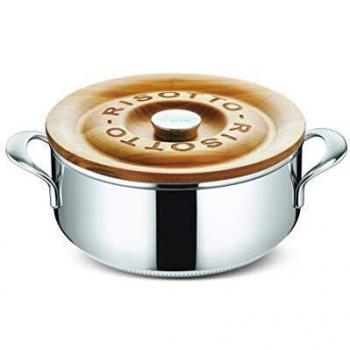 Lagostina Risottiera - Olla para risotto con tapa de acero y madera, 24 centímetros, 3.5 litros