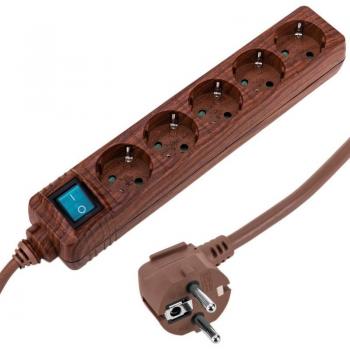 Regleta de enchufes 5 schuko 16A 250V madera con cable de 1.5m - BeMatik