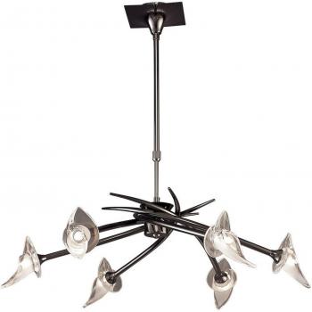 Flavia Lámpara Colgante Telescópica Convertible Semiempotrada Redonda 6 Bombillas G9, Cromo Negro