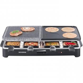 SEVERIN Raclette Partygrill con Piedra Natural y Plancha Reversible, 1.400 W aprox, Incl. 8 Mini-Sartenes, RG 2341