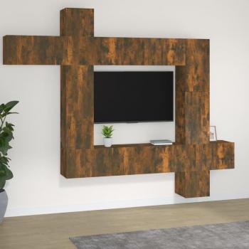 vidaXL Set de muebles de TV 9 piezas madera contrachapada roble ahumado