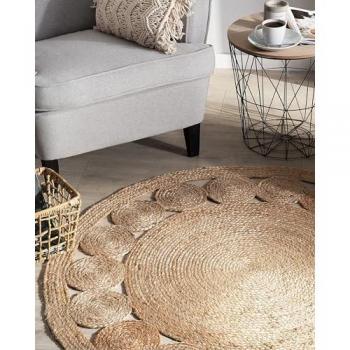 Alfombra de yute redonda beige Ø 120 cm estilo rústico boho moderno Ahlat