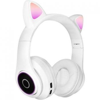 Cascos de Audio Bluetooth 5.0 Diseño Orejas Gato Blanco con Micrófono Integrado y Reducción de Ruido