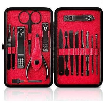 NASUM Profesional Set de Manicura Pedicura, Cortaúñas Hecho de Acero Inoxidable - Juego Completo de 16 Piezas para Manicura y Pedicura Limpiador Cutícula, con Caja de Cuero