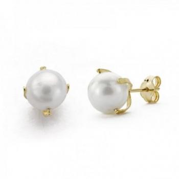 Pendientes de oro 9k para mujer con perla redonda de 7 mm y cierre de presión
