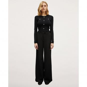Motivi - Pantalón palazzo de mujer en color liso con elegante cierre frontal