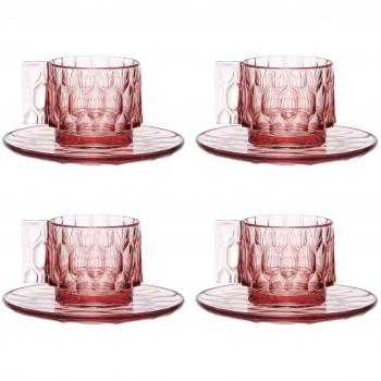 Jellies Family - Set de 4 tazas con platillos rosa/transparente/4x taza A 5,5cm/4x platillo A 1cm/Ø 12cm