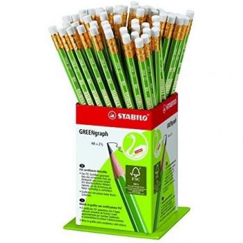 Lápiz de Grafito STABILO GREENgraph HB con Goma - Display de 60 Unidades - 100% FSC