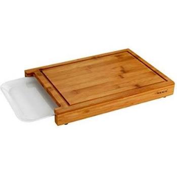 WENKO Tabla de cortar Bruno - Tabla de cocina, tabla para cortar con ranura de goteo y bandeja, Bambú, 35 x 4 x 25 cm, Marrón