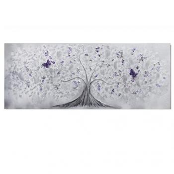 Cuadro Artesanal Árbol Mariposa Plata-Lila 150x60cm