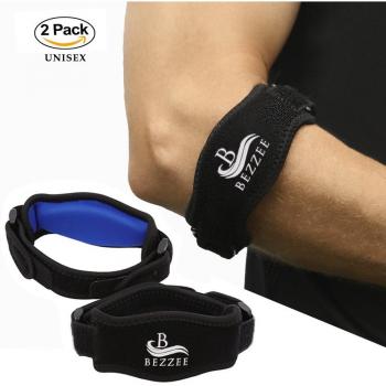 Bezzee Codera de tenis con Almohadilla de Compresión 2 Pack Tendinitis Brazo Alivio Del Dolor Codo de Golfista y Codo De Tenista Soporte para Sports Lesiones Codera Epicondilitis Ideal para Hombres y Mujeres