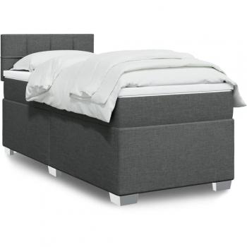 Cama box spring con colchón de muelles gris oscuro 90x190 cm tela