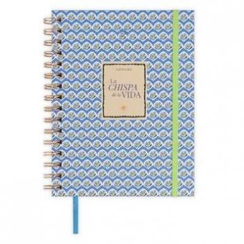 Agenda Anual 2025 La Chispa de la Vida Semana Vista 168x220 mm, Tapa Dura, 127 Stickers, Goma Elástica y Cinta de Registro, Color Azul
