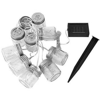 Guirnalda Solar de Luces LED con 10 Botes de Vidrio Transparentes y Micro LED para Exterior