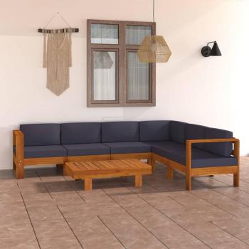 7-Piece Dark Grey Cushioned Acacia Wood Garden Lounge Set