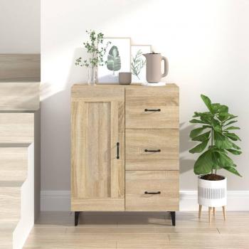 Aparador de madera contrachapada 69,5x34x90 cm con diseño moderno, armario auxiliar, mueble de almacenaje para salón, incluye puertas y un cajón de madera, acabado en roble Sonoma