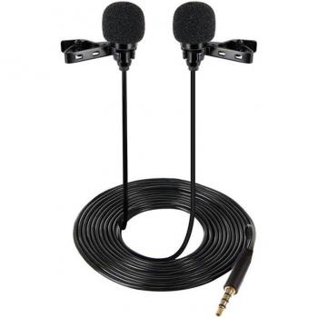 Mini micrófono Lavalier de doble cabeza con clip para grabación en iPhone, iPad y tabletas Samsung
