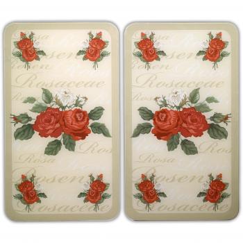 WENKO 2521447500 Cubierta de cocina Universal Rosas - juego de 2 piezas para todos los tipos de cocinas, Vidrio endurecido, 30 x 1.8-4.5 x 52 cm, Multicolor