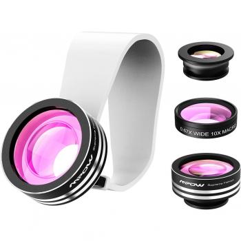 Mpow Lente Ojo de Pez 3 en 1, Lentes para Móviles Universal con 180 ° + 0.65X Lente Gran Angular + 10X Micro, Kit de Lentes Ojo de Pez para iPhone 8/7,Samsung Galaxy/Note Series, Huawei, etc