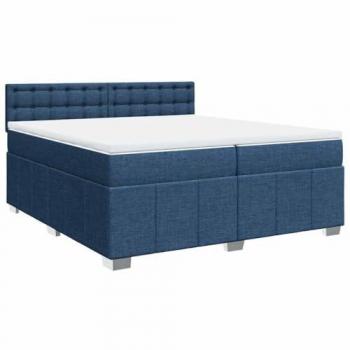 Cama box spring con colchón de muelles en tela azul 200x200 cm