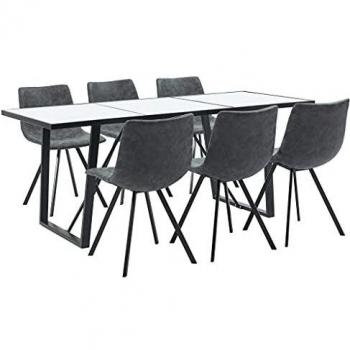 vidaXL Juego de Comedor 7 Piezas Cuero Sintético Mobiliario Decoración Interior Casa Hogar Robusto Duradero Resistente Funcional Práctico Útil Negro