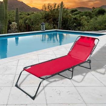 Tumbona Plegable de Acero con Cojín para Jardín y Piscina 190x58x27 cm Roja