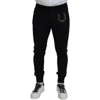 Dolce & Gabbana Black Wool Horseshoe Jogger Pants - IT48 | M
