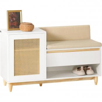 Banco Zapatero SoBuy FSR128-W con 2 Estantes, 1 Cajón, 1 Puerta y Cojín Acolchado de Asiento, Madera de Ingeniería, Dimensiones: 100 x 35 x