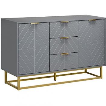 Aparador Moderno Gris de MDF y Metal con 3 Cajones, 2 Puertas y Estante Ajustable - 120x40x76 cm