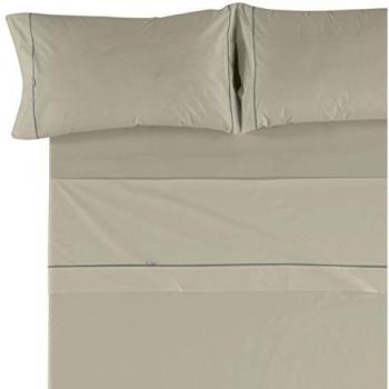 Es-Tela - Juego de sábanas liso con biés, color piedra, cama de 160 cm., algodón-poliéster, 4 piezas