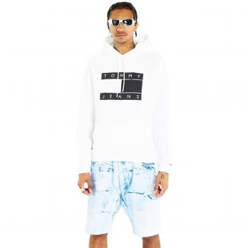 Tommy Jeans Hombre Sudadera Blanca con Capucha Regular Fit Reg Flag S