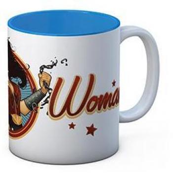 Taza Wonder Woman Vintage Rompiendo Cadena DC Bombshells Cerámica 325 mls