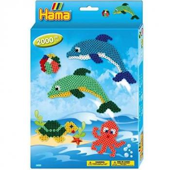 Caja de Perlas Hama Delfines - 2000 Perlas MIDI y 2 Placas para Manualidades - A partir de 5 Años