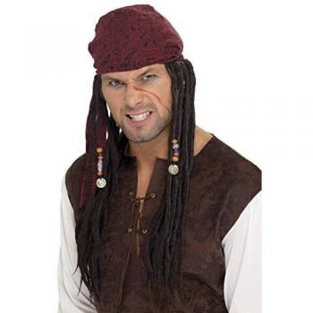 Smiffy'S 42078 Peluca Y Pañuelo De Pirata Con Trenzas, Marrón, Tamaño Único