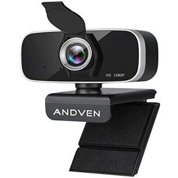 Andven Webcam 1080P Full HD con Micrófono Estéreo y Cubierta de Privacidad, Webcam Portátil con USB Plug-and-Drive para PC Video Chat, Juegos y Grabación, Compatible con Windows, Mac y Android