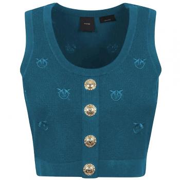 Blue Viscose Sleeveless Top with Gold Buttons - PINKO, Female, Size: S