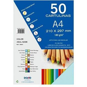 Dohe 30091 - Pack de 50 cartulinas, A4, color azul sado