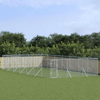 vidaXL Outdoor Dog Kennel - Silver Galvanised Steel 6x14x2 m with Lockable Door