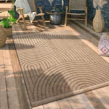Alfombra Exterior Terraza Etnica Geo Lavable 3D, tamaño: 160x220 cm, color: Beige 3, diseño: Boho Floral Dibujo Geométrico