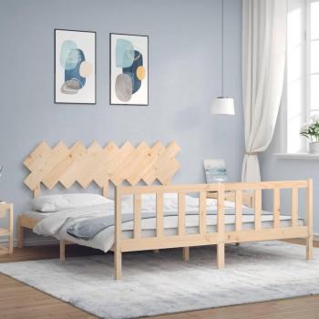 Cama de matrimonio Super King Size de madera maciza con cabecera Blindpiece Marrón