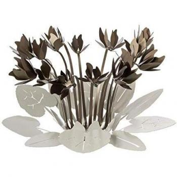 Centro de mesa decorativo Ciclamino Ø38 cm en hierro marfil y bronce, diseño floral moderno, hecho en Italia