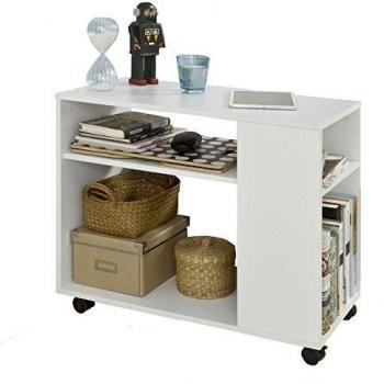 Mesa auxiliar con ruedas FBT34-W SoBuy, multiusos con 2 estantes de almacenamiento - Blanco - 70x61x35cm